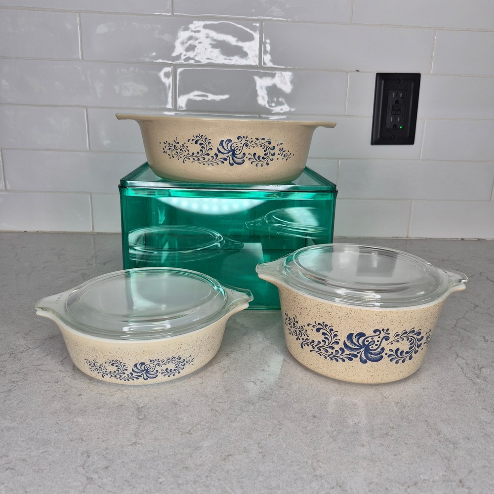 Pyrex Casserole Dish Set Homestead Blue Floral Tan Multi Size Unisex